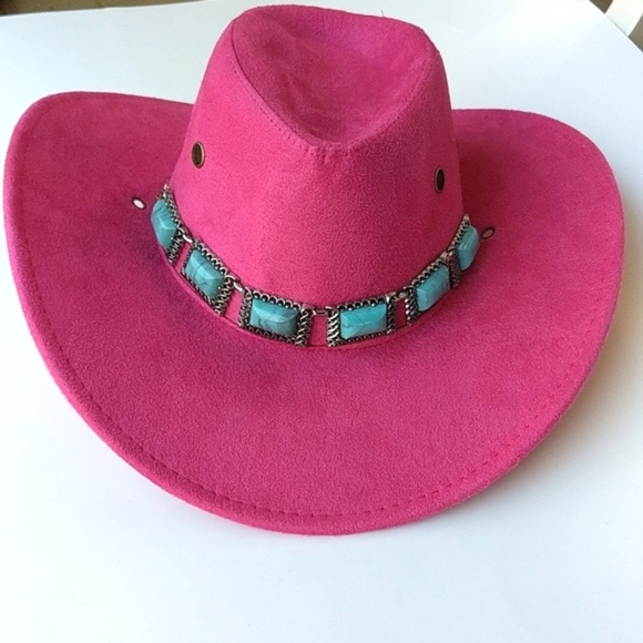 Western Hat Hot Pink Turquoise Silver One of a Kind! - Picture 1 of 12